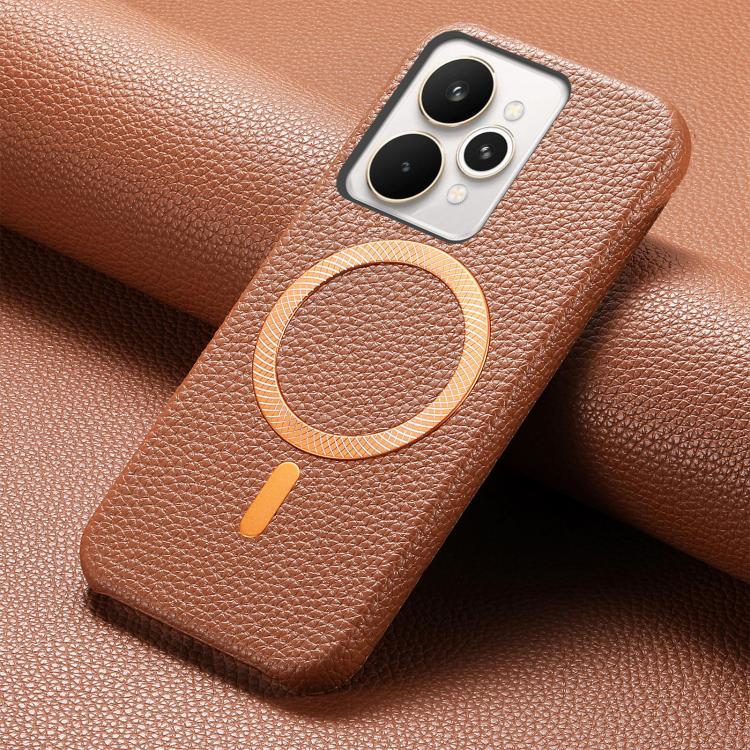 For Realme 15 Pro Litchi Texture Brushed MagSafe PU Back Cover Phone Case