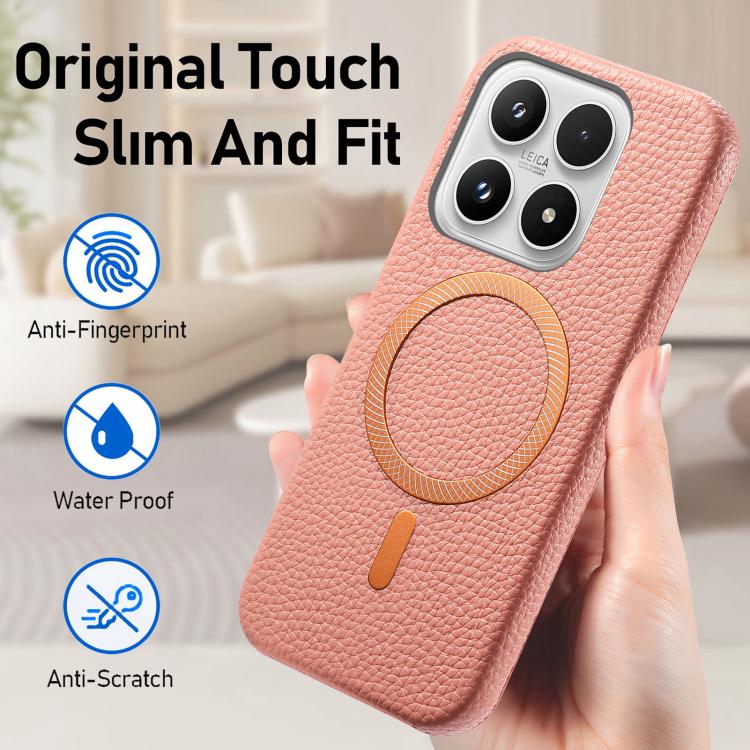 For Xiaomi 17 Litchi Texture Brushed MagSafe PU Back Cover Phone Case