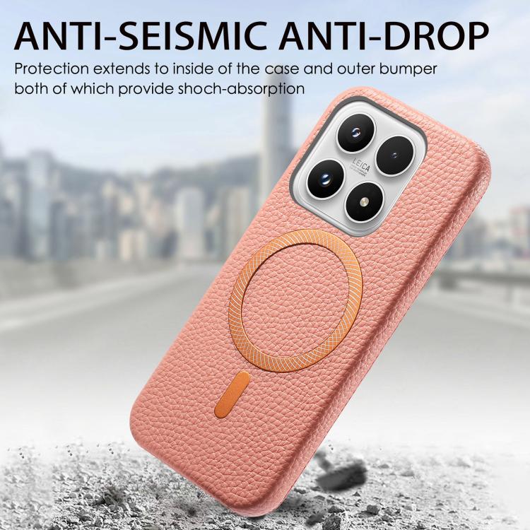 For Xiaomi 17 Litchi Texture Brushed MagSafe PU Back Cover Phone Case