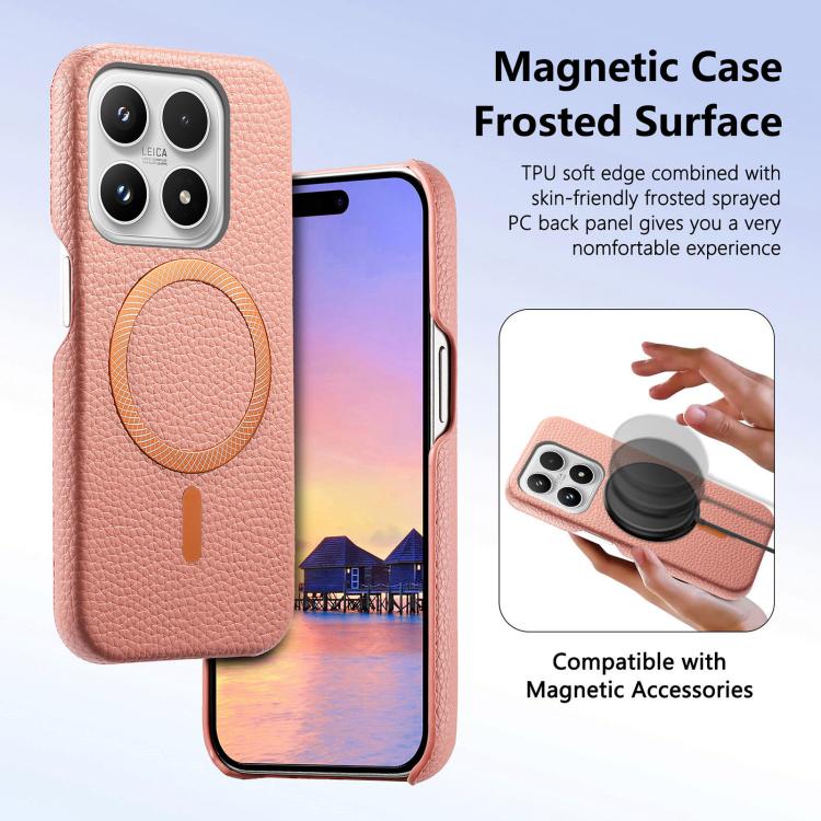 For Xiaomi 17 Litchi Texture Brushed MagSafe PU Back Cover Phone Case