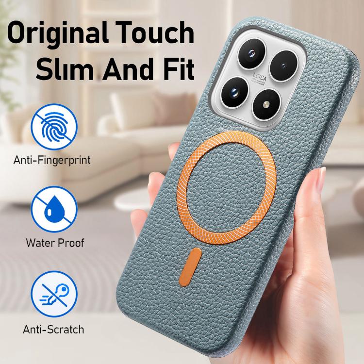For Xiaomi 17 Litchi Texture Brushed MagSafe PU Back Cover Phone Case