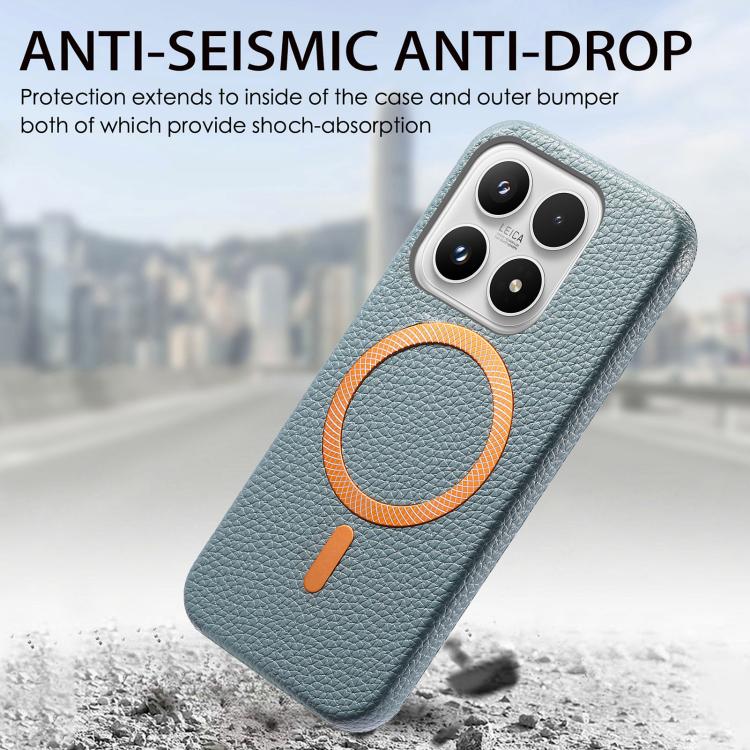 For Xiaomi 17 Litchi Texture Brushed MagSafe PU Back Cover Phone Case