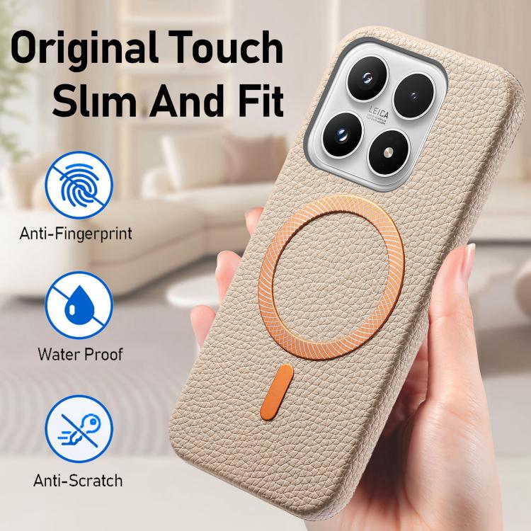 For Xiaomi 17 Litchi Texture Brushed MagSafe PU Back Cover Phone Case