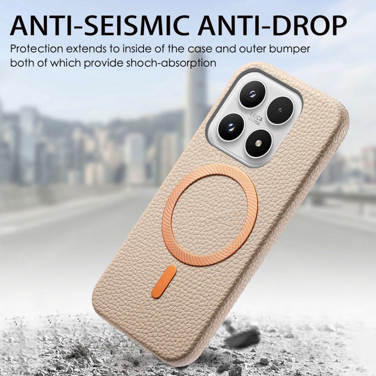 For Xiaomi 17 Litchi Texture Brushed MagSafe PU Back Cover Phone Case