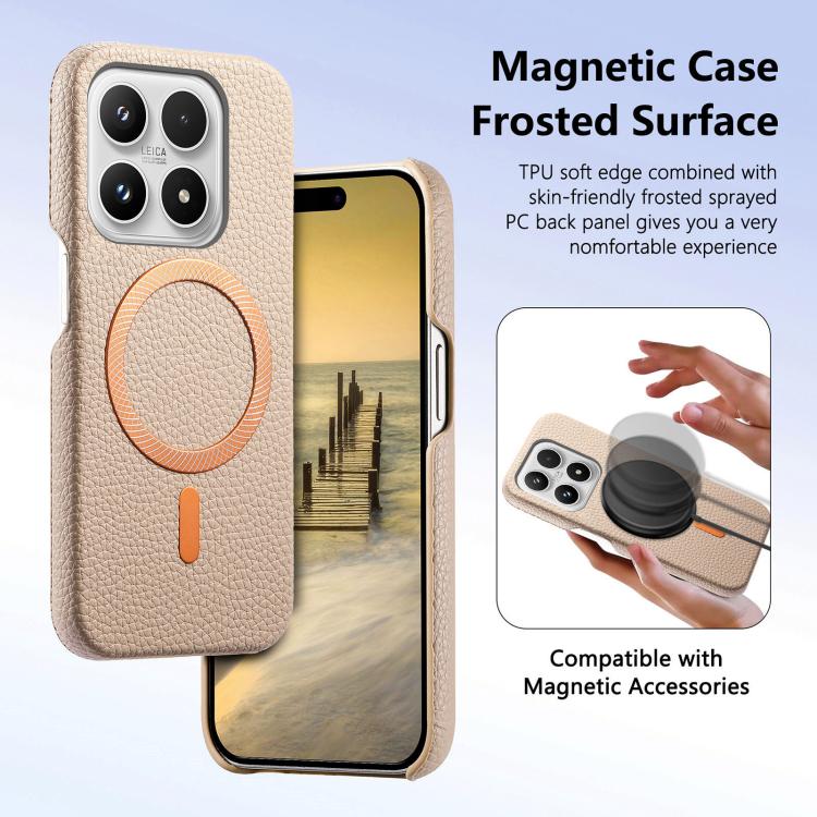 For Xiaomi 17 Litchi Texture Brushed MagSafe PU Back Cover Phone Case