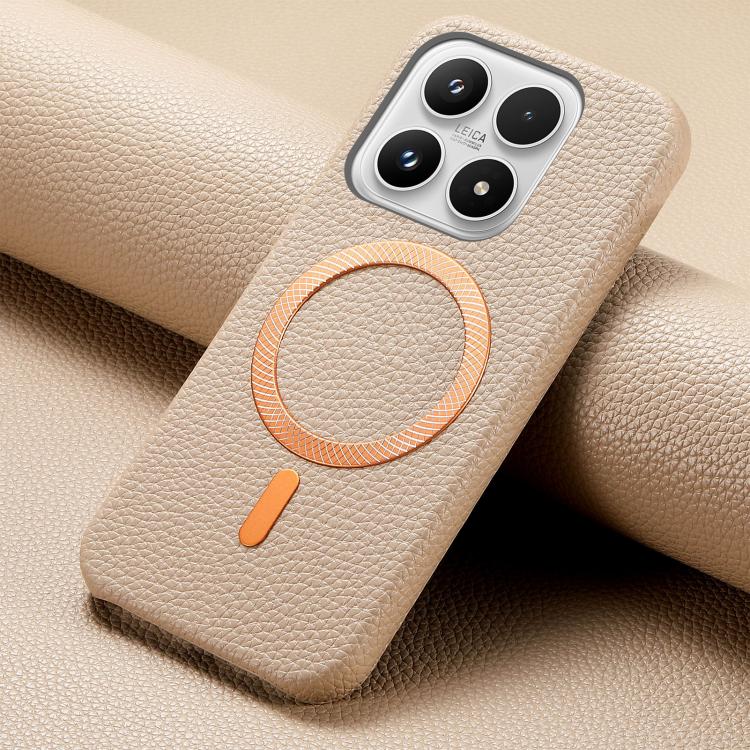 For Xiaomi 17 Litchi Texture Brushed MagSafe PU Back Cover Phone Case
