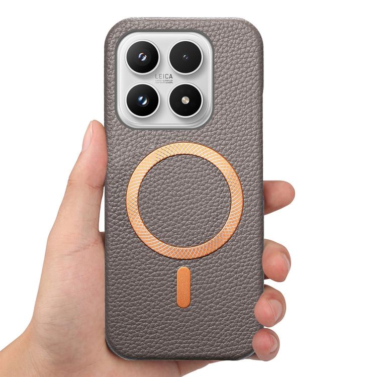 For Xiaomi 17 Litchi Texture Brushed MagSafe PU Back Cover Phone Case