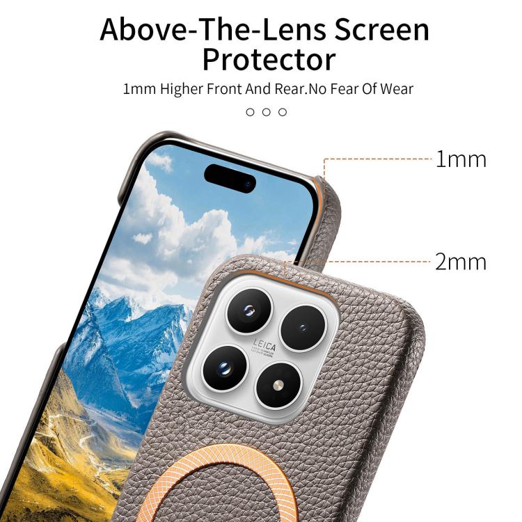 For Xiaomi 17 Litchi Texture Brushed MagSafe PU Back Cover Phone Case