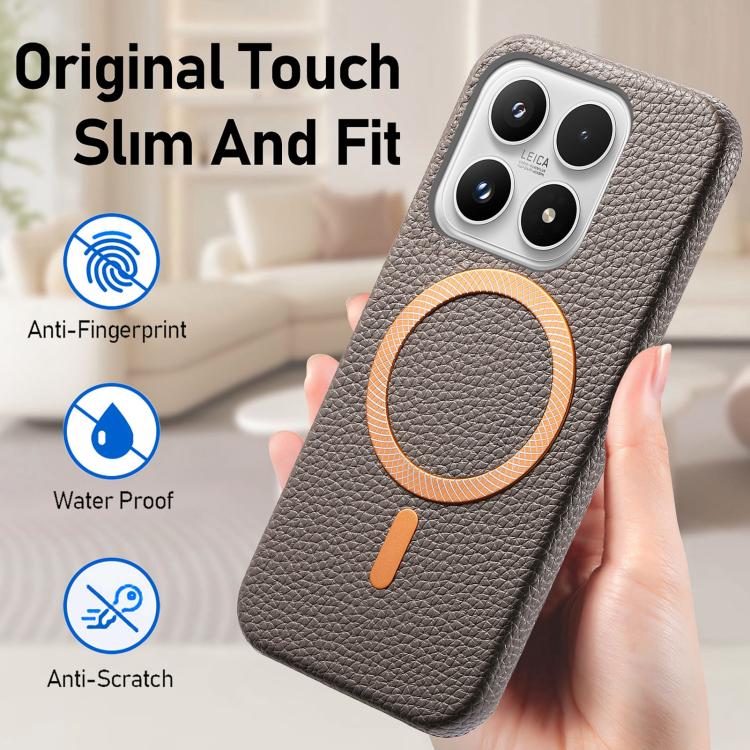 For Xiaomi 17 Litchi Texture Brushed MagSafe PU Back Cover Phone Case