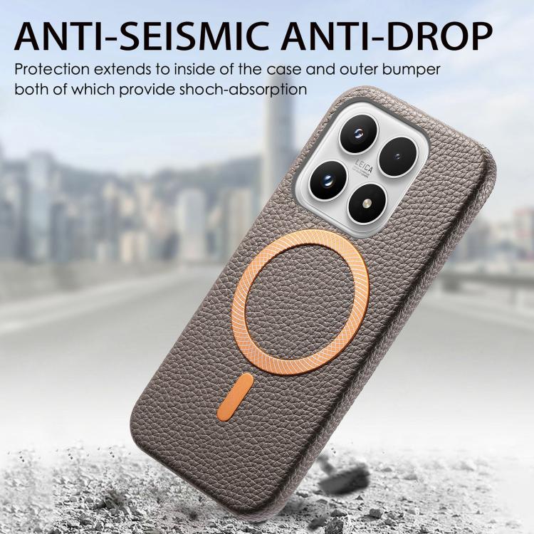For Xiaomi 17 Litchi Texture Brushed MagSafe PU Back Cover Phone Case