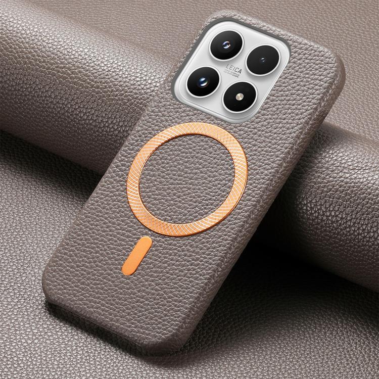 For Xiaomi 17 Litchi Texture Brushed MagSafe PU Back Cover Phone Case