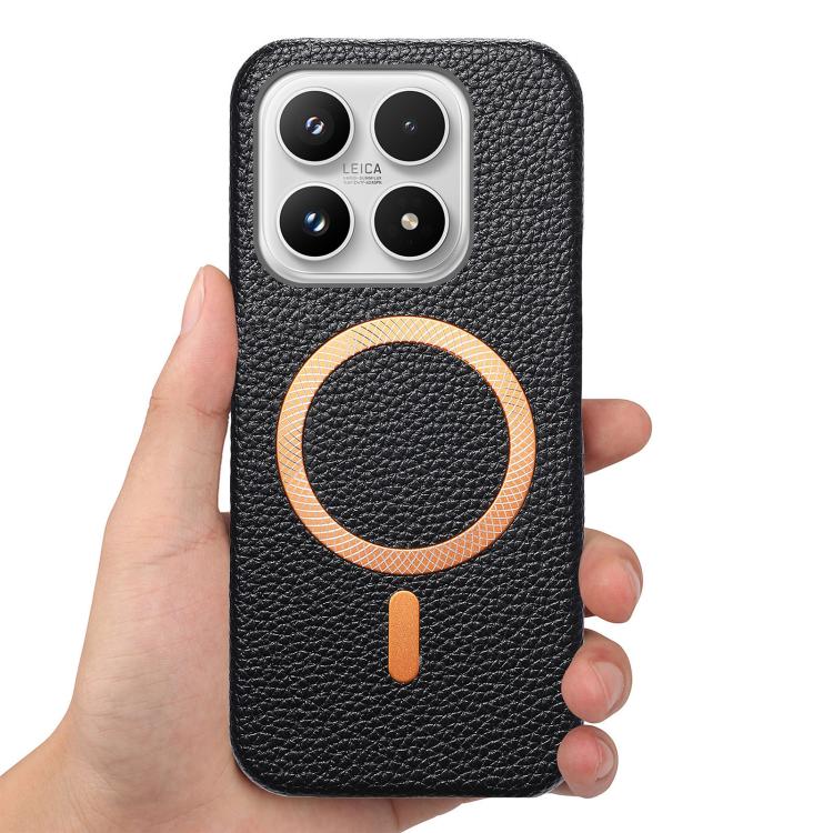 For Xiaomi 17 Litchi Texture Brushed MagSafe PU Back Cover Phone Case