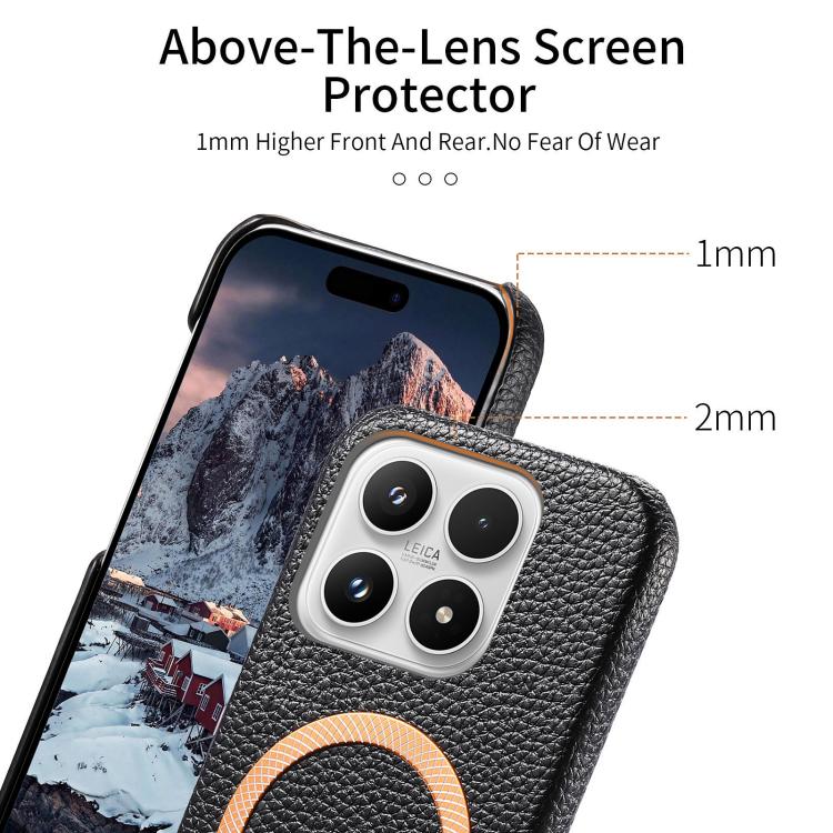 For Xiaomi 17 Litchi Texture Brushed MagSafe PU Back Cover Phone Case