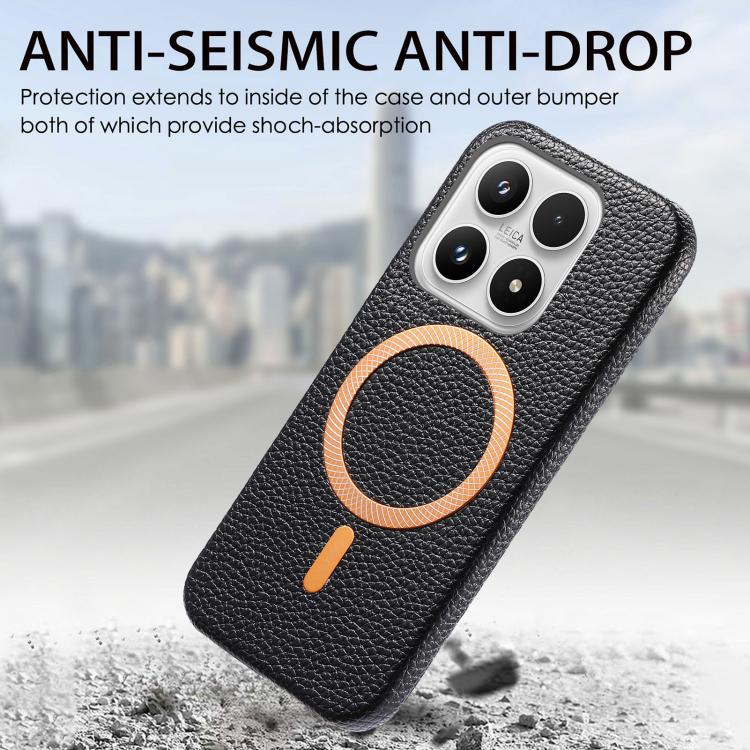 For Xiaomi 17 Litchi Texture Brushed MagSafe PU Back Cover Phone Case