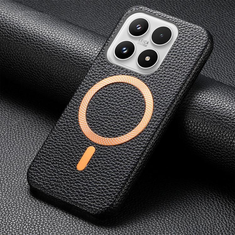 For Xiaomi 17 Litchi Texture Brushed MagSafe PU Back Cover Phone Case