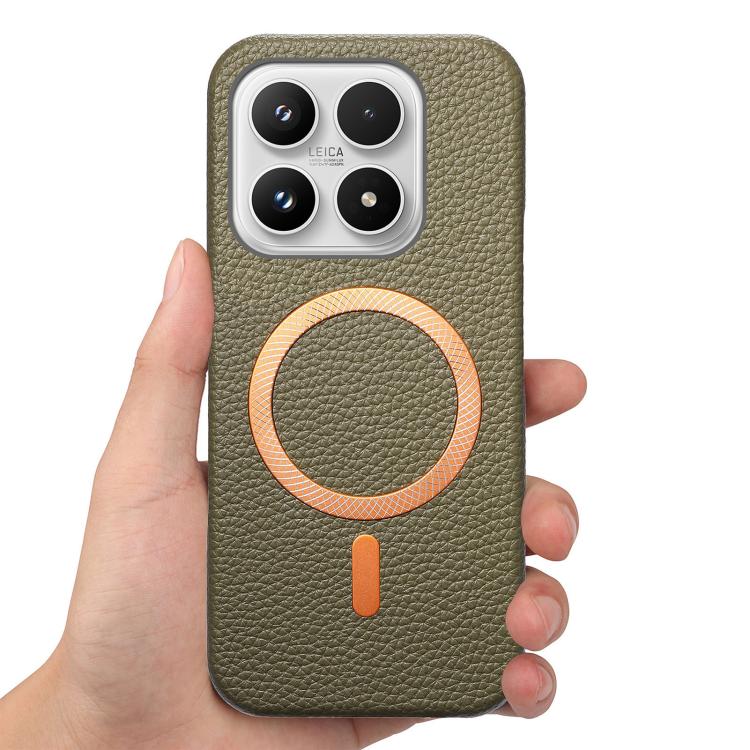 For Xiaomi 17 Litchi Texture Brushed MagSafe PU Back Cover Phone Case