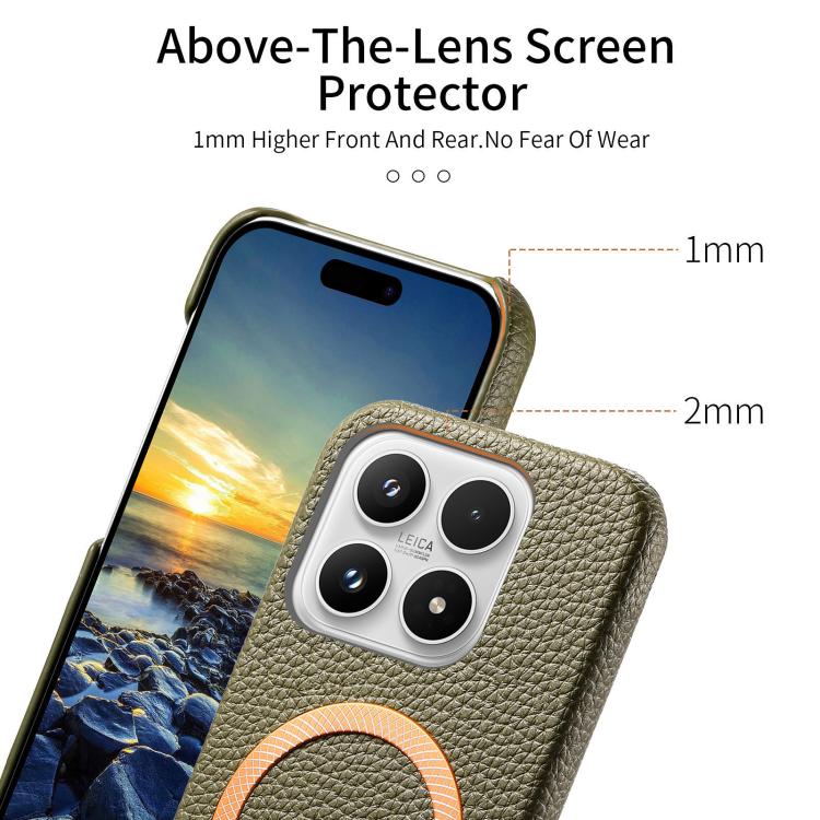 For Xiaomi 17 Litchi Texture Brushed MagSafe PU Back Cover Phone Case