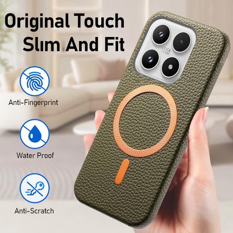 For Xiaomi 17 Litchi Texture Brushed MagSafe PU Back Cover Phone Case