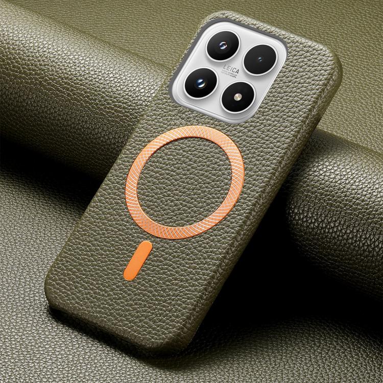 For Xiaomi 17 Litchi Texture Brushed MagSafe PU Back Cover Phone Case