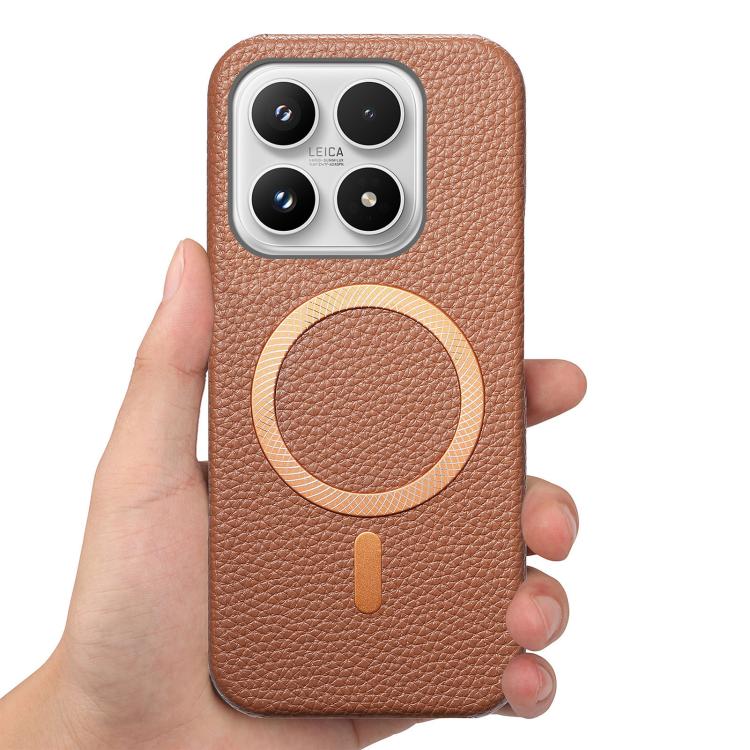For Xiaomi 17 Litchi Texture Brushed MagSafe PU Back Cover Phone Case