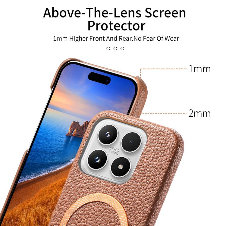 For Xiaomi 17 Litchi Texture Brushed MagSafe PU Back Cover Phone Case