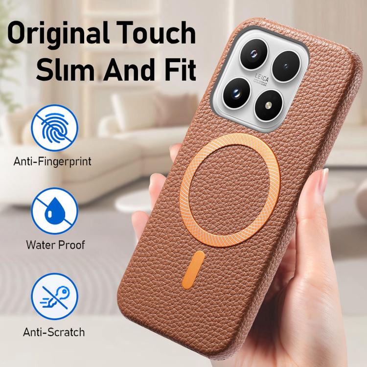 For Xiaomi 17 Litchi Texture Brushed MagSafe PU Back Cover Phone Case
