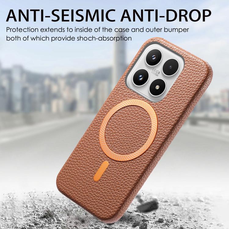 For Xiaomi 17 Litchi Texture Brushed MagSafe PU Back Cover Phone Case