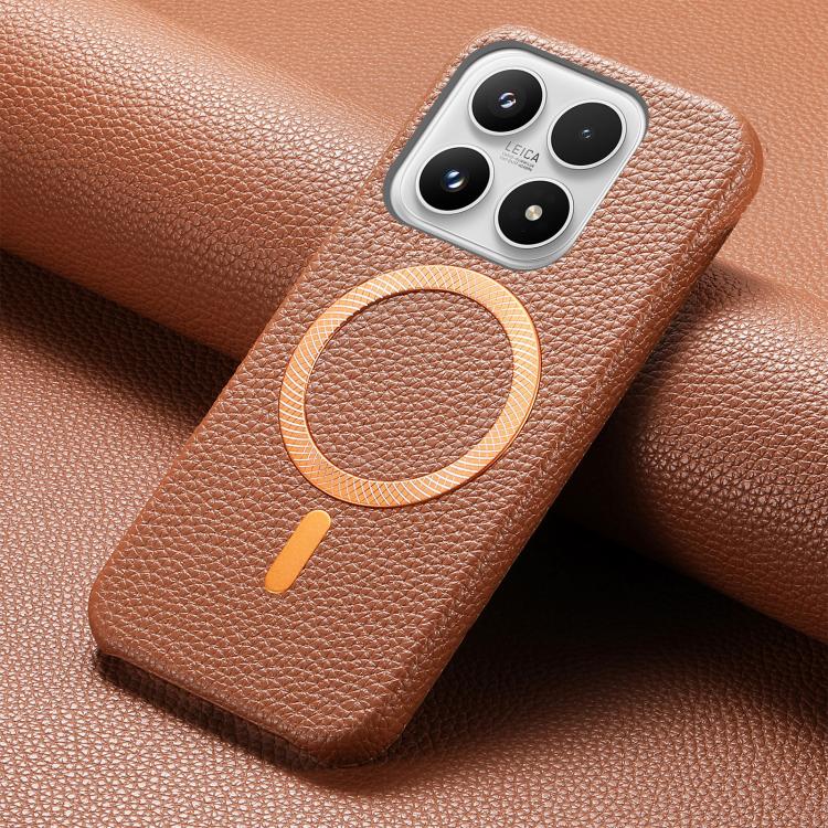 For Xiaomi 17 Litchi Texture Brushed MagSafe PU Back Cover Phone Case
