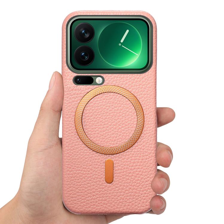 For Xiaomi 17 Pro Litchi Texture Brushed MagSafe PU Back Cover Phone Case