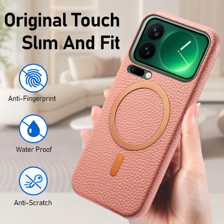 For Xiaomi 17 Pro Litchi Texture Brushed MagSafe PU Back Cover Phone Case