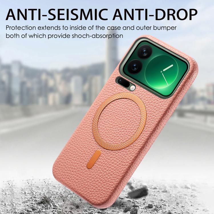 For Xiaomi 17 Pro Litchi Texture Brushed MagSafe PU Back Cover Phone Case