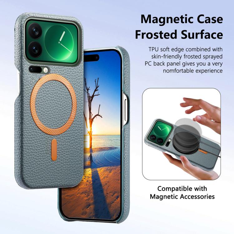 For Xiaomi 17 Pro Litchi Texture Brushed MagSafe PU Back Cover Phone Case