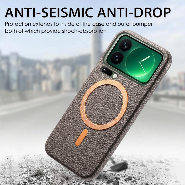 For Xiaomi 17 Pro Litchi Texture Brushed MagSafe PU Back Cover Phone Case
