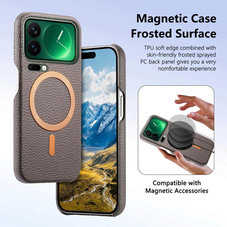 For Xiaomi 17 Pro Litchi Texture Brushed MagSafe PU Back Cover Phone Case