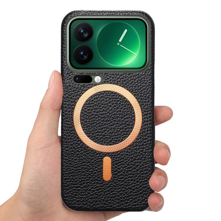 For Xiaomi 17 Pro Litchi Texture Brushed MagSafe PU Back Cover Phone Case