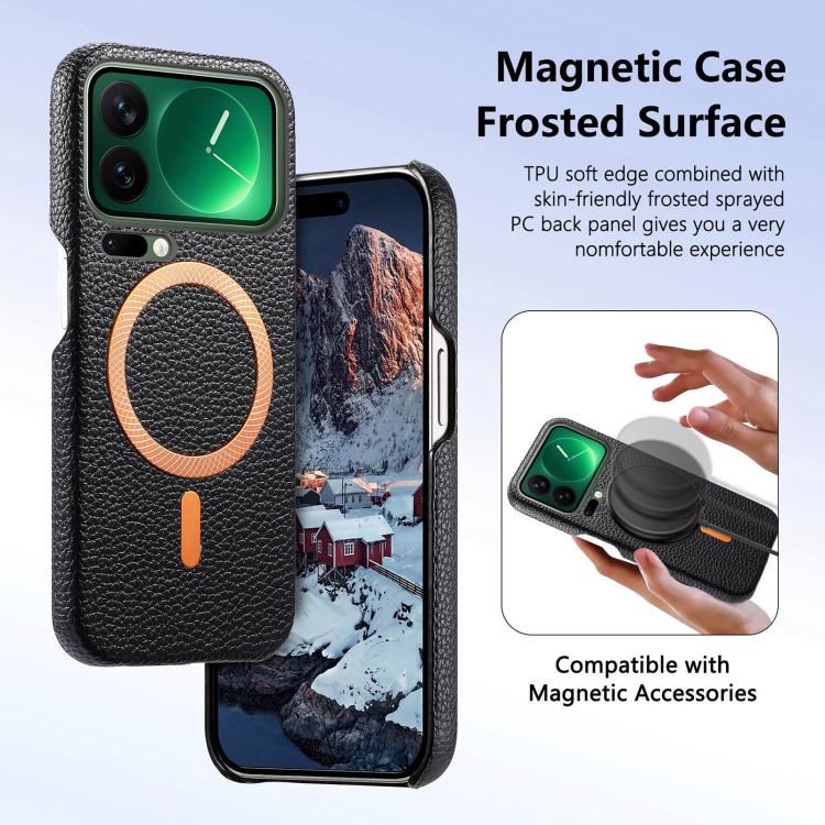 For Xiaomi 17 Pro Litchi Texture Brushed MagSafe PU Back Cover Phone Case