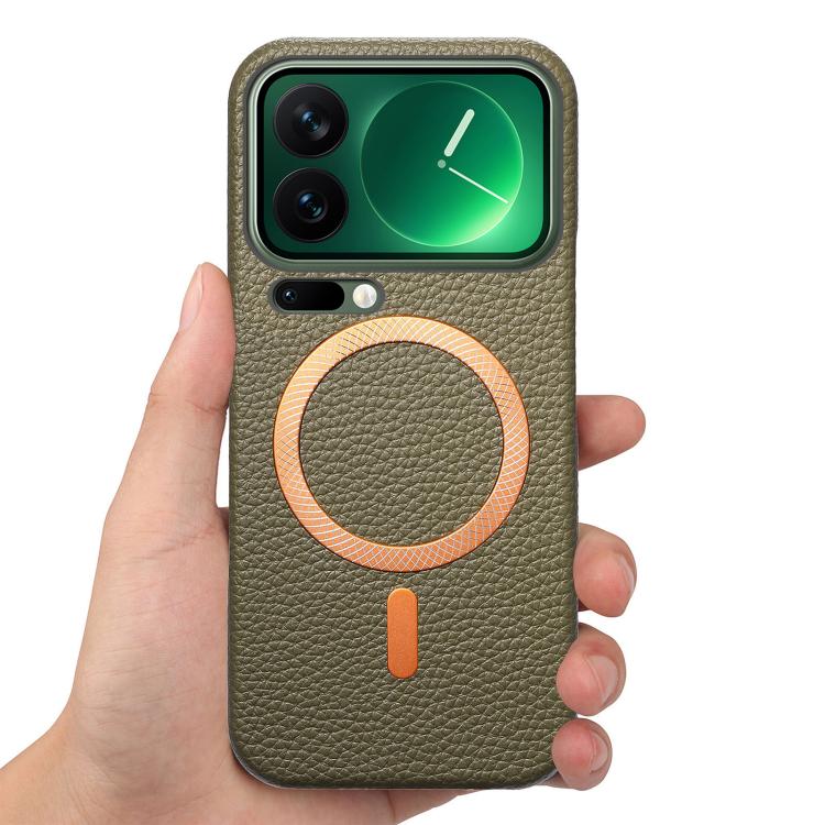 For Xiaomi 17 Pro Litchi Texture Brushed MagSafe PU Back Cover Phone Case