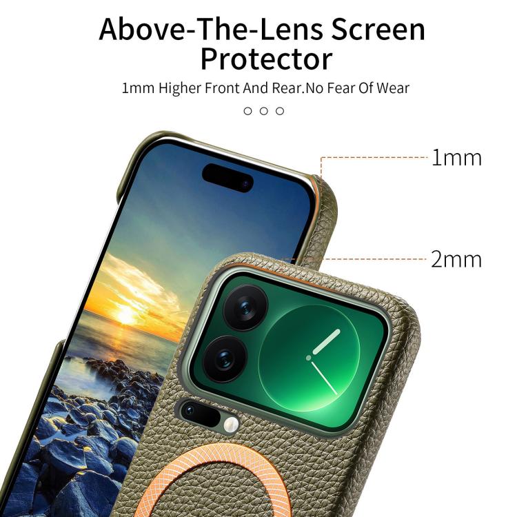 For Xiaomi 17 Pro Litchi Texture Brushed MagSafe PU Back Cover Phone Case
