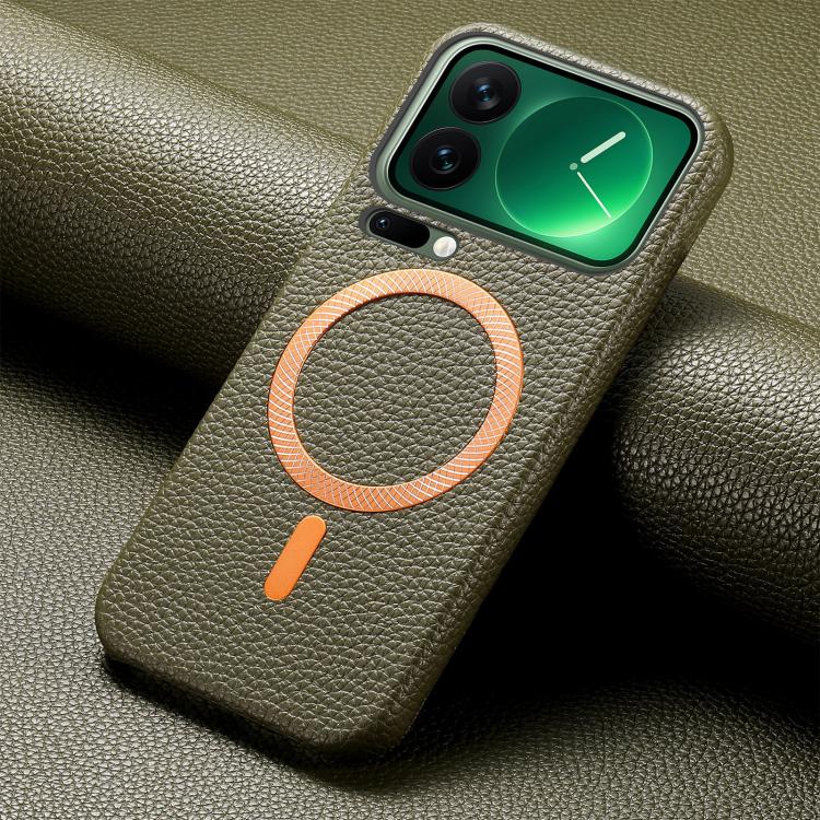 For Xiaomi 17 Pro Litchi Texture Brushed MagSafe PU Back Cover Phone Case