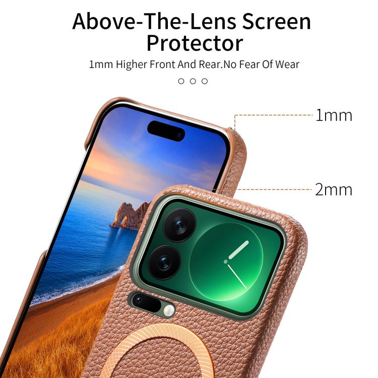 For Xiaomi 17 Pro Litchi Texture Brushed MagSafe PU Back Cover Phone Case