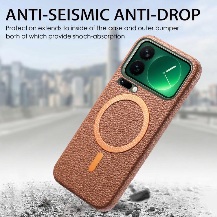 For Xiaomi 17 Pro Litchi Texture Brushed MagSafe PU Back Cover Phone Case