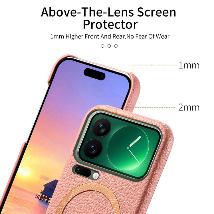 For Xiaomi 17 Pro Max Litchi Texture Brushed MagSafe PU Back Cover Phone Case