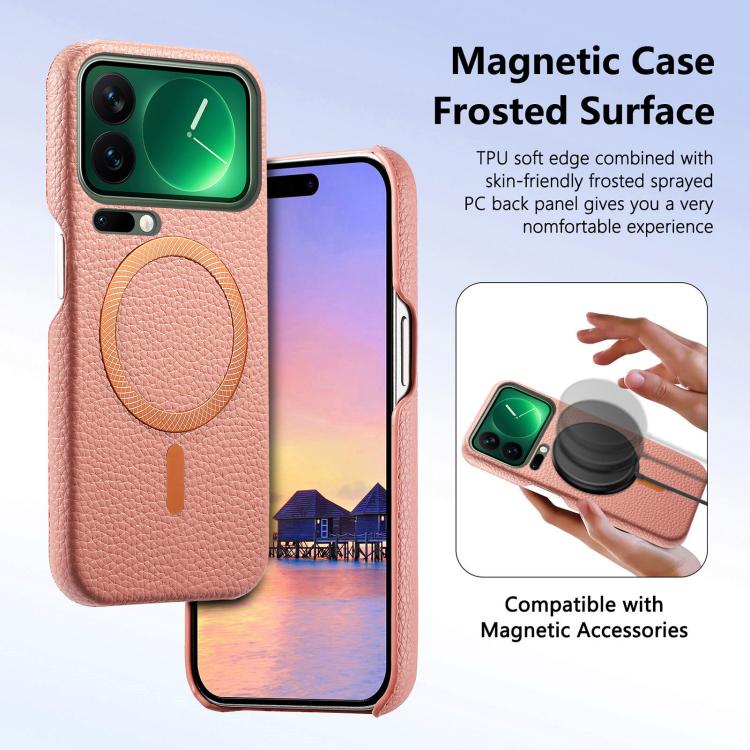 For Xiaomi 17 Pro Max Litchi Texture Brushed MagSafe PU Back Cover Phone Case