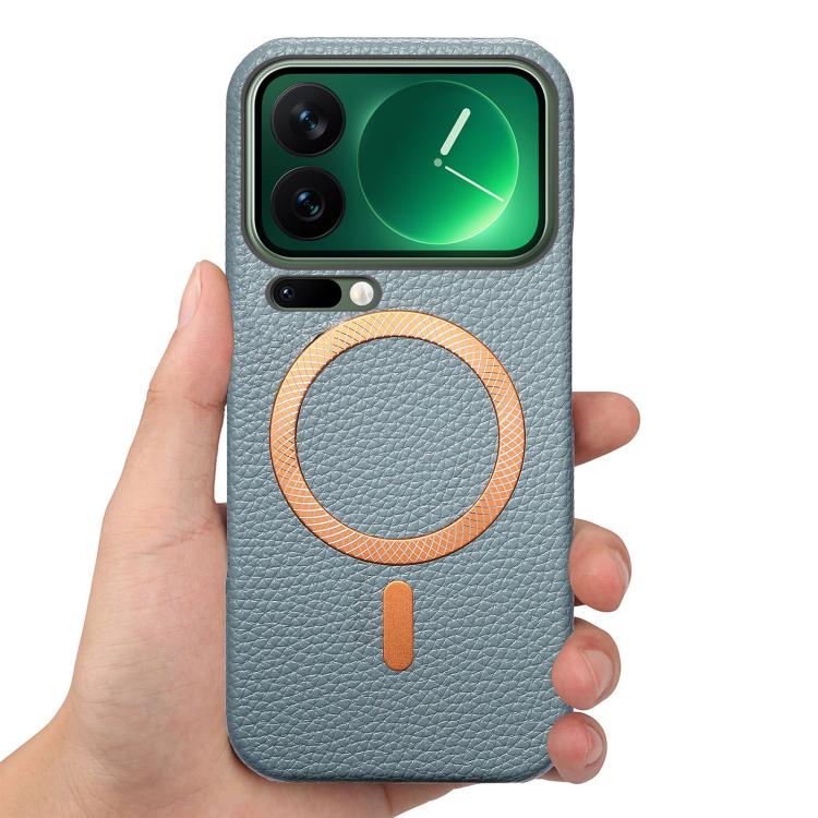 For Xiaomi 17 Pro Max Litchi Texture Brushed MagSafe PU Back Cover Phone Case