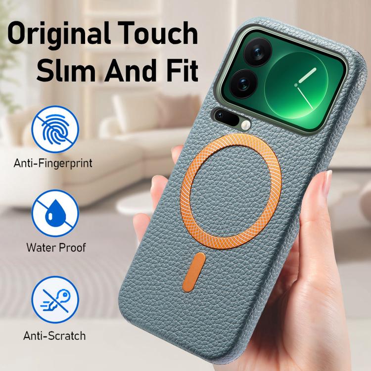 For Xiaomi 17 Pro Max Litchi Texture Brushed MagSafe PU Back Cover Phone Case