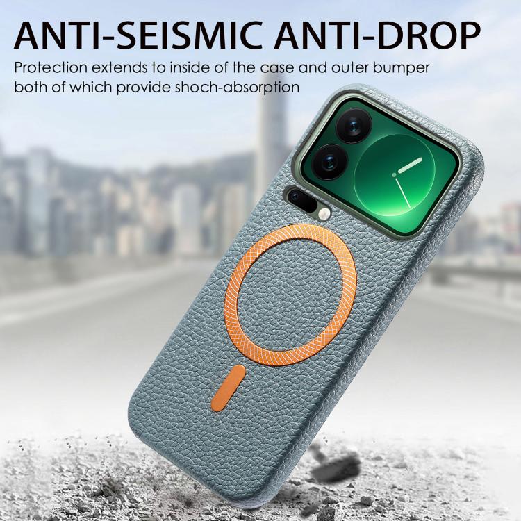 For Xiaomi 17 Pro Max Litchi Texture Brushed MagSafe PU Back Cover Phone Case