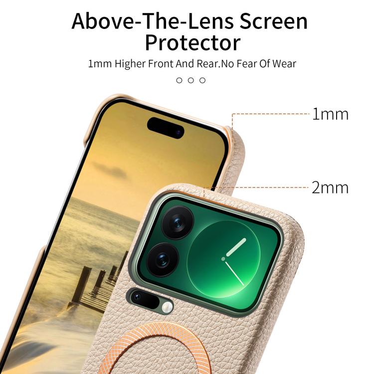 For Xiaomi 17 Pro Max Litchi Texture Brushed MagSafe PU Back Cover Phone Case