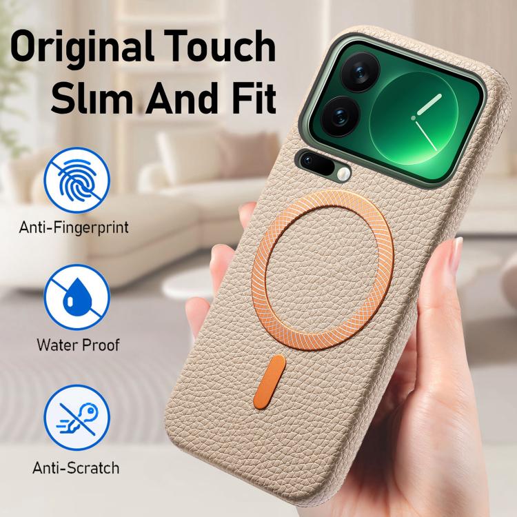 For Xiaomi 17 Pro Max Litchi Texture Brushed MagSafe PU Back Cover Phone Case