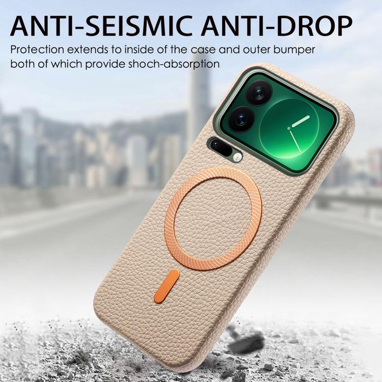 For Xiaomi 17 Pro Max Litchi Texture Brushed MagSafe PU Back Cover Phone Case