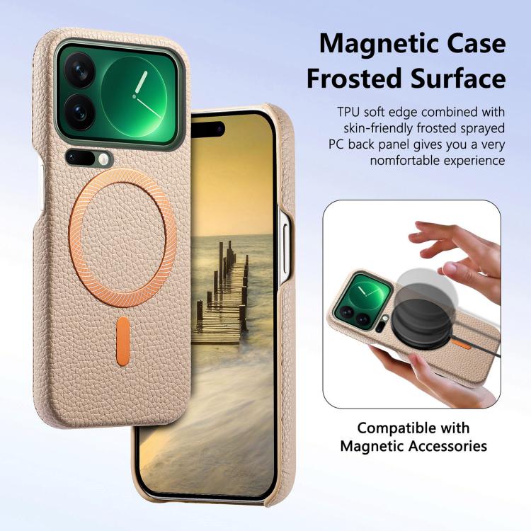 For Xiaomi 17 Pro Max Litchi Texture Brushed MagSafe PU Back Cover Phone Case